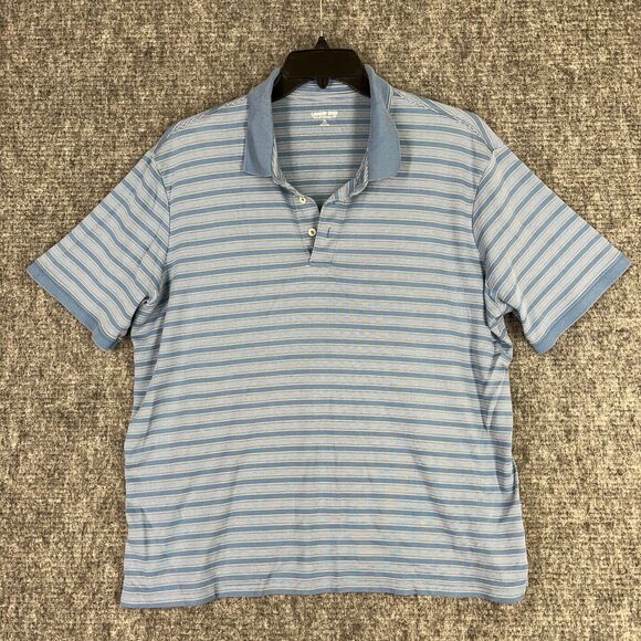 LANDS END SHIRT MENS EXTRA LARGE BLUE STRIPED Polo TRADITIONAL‎ FIT COLLAR PERU - Picture 1 of 12